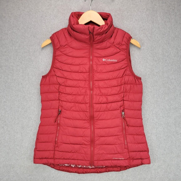 Columbia Jackets & Blazers - Columbia Omni-Heat Puffer Vest Women Medium Red Quilted Full Zip Fleece Neck